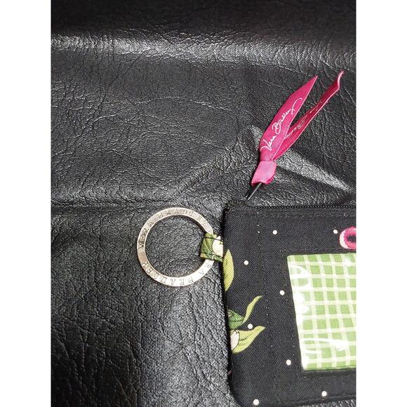 Vera Bradley Zip ID Case Black Pink Bows Pouch Coin Keychain New Hope Pattern - Picture 2 of 4